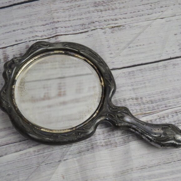 Antique Art Nouveau Flowing Hair Woman Victorian Silver Plate Vanity Hand Mirror - Picture 11 of 11